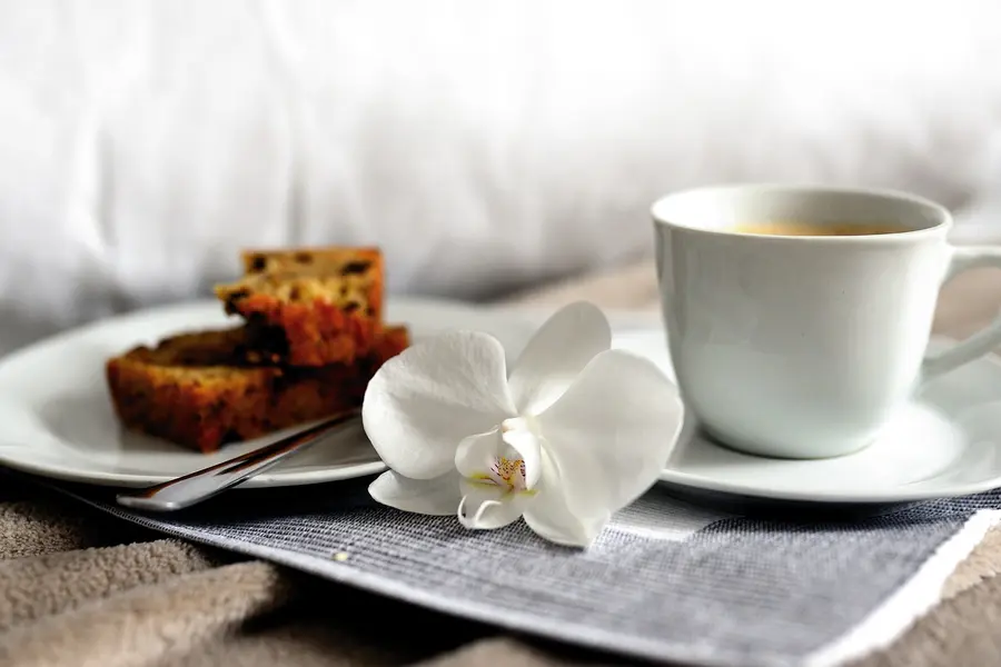 pixabay.com https://pixabay.com coffee-breakfast-bed-food-cake-6024401 schön angerichteter Kaffee + Kuchen mit einer Magnolienblüte